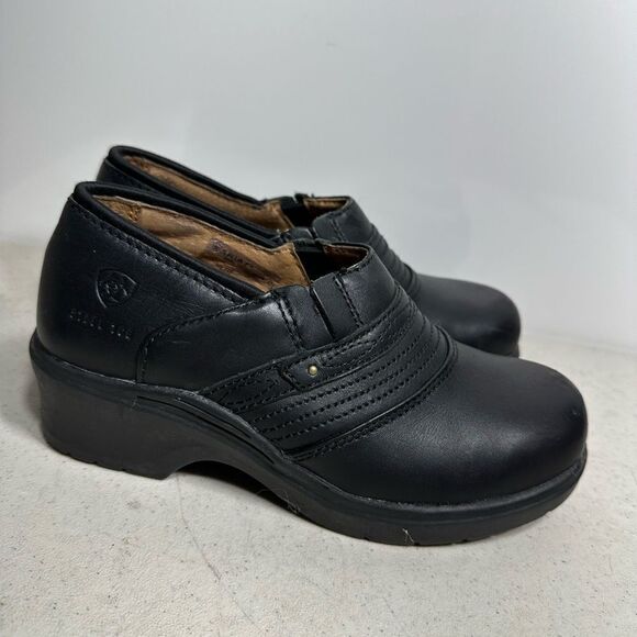 Ariat Shoes Women’s 7C Black Leather Steel Toe Work Clogs Slip Oil Resistant - Picture 2 of 8